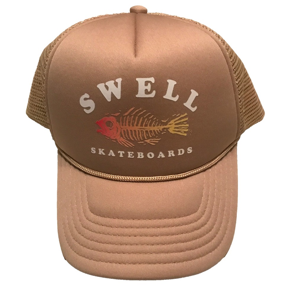 Swell Skateboards Trucker Hat Adjustable Snapback Closure Khaki